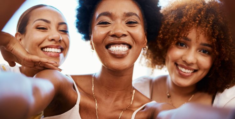 Happy, friends and selfie of African women together on social media, profile picture and post of summer holiday or vacation. People, smile and portrait with happiness in online blog or memory